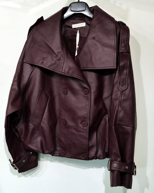 Geacă damă din piele ecologică burgundy, croială oversize