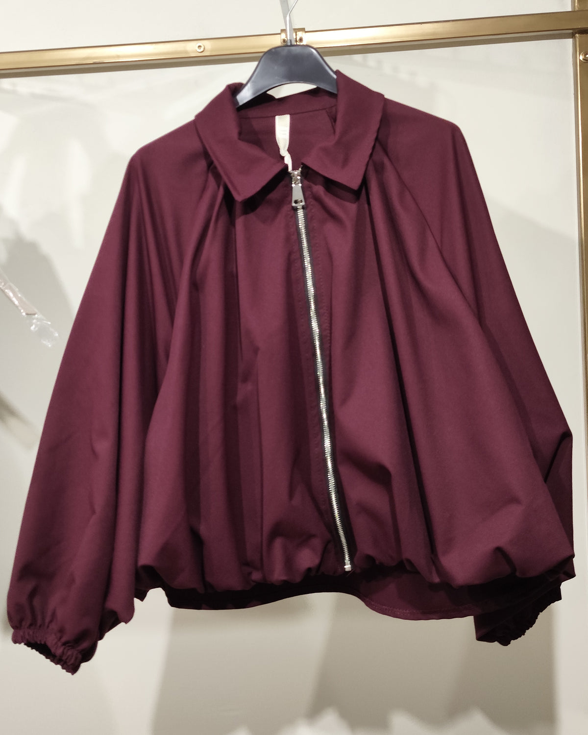geaca bordeaux cu guler amplu,oversized  cu fermoar