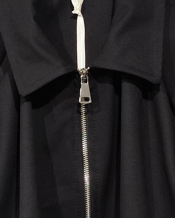 Geacă damă neagra oversized, cu fermoar, guler amplu și mâneci bufante, guler