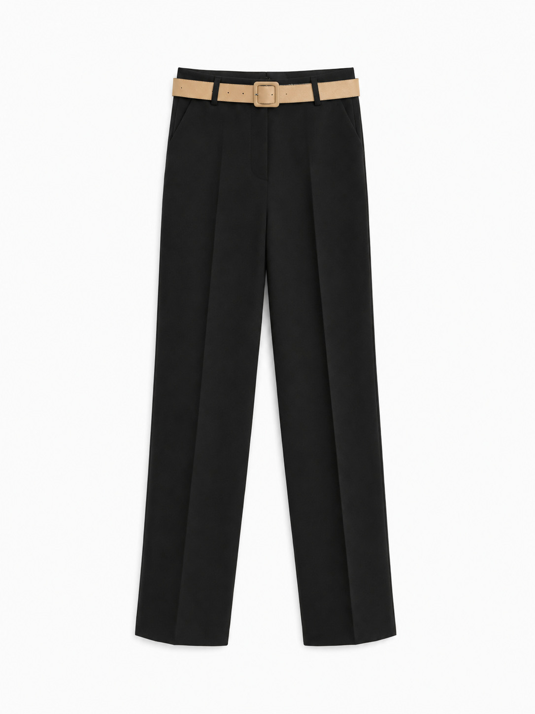 Pantaloni damă cu curea decorativă și design minimalist.