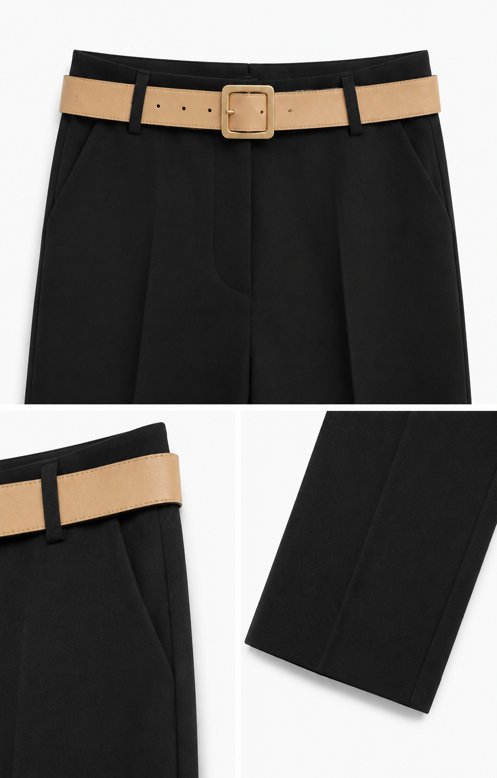 Pantaloni damă premium cu curea decorativă și aspect sofisticat.